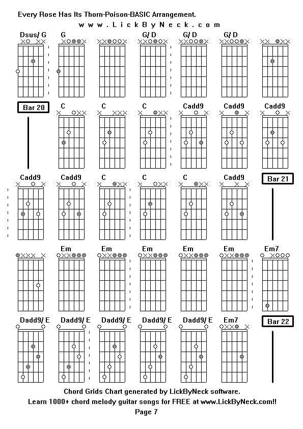 Chord Grids Chart of chord melody fingerstyle guitar song-Every Rose Has Its Thorn-Poison-BASIC Arrangement,generated by LickByNeck software.